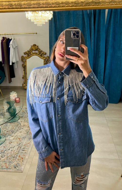Camicia denim con catene di strass silence limited Soulmate